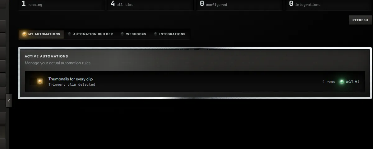 The Automations screen, with the controls for steps 1 to 2 boxed and numbered.