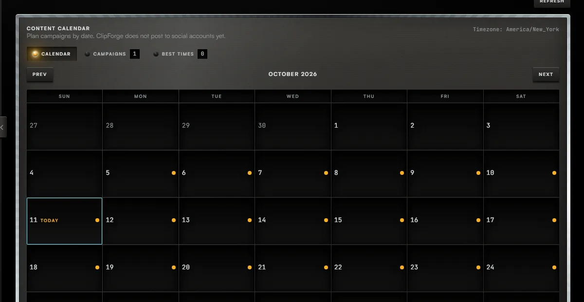 The Calendar screen, with the controls for steps 1 to 2 boxed and numbered.