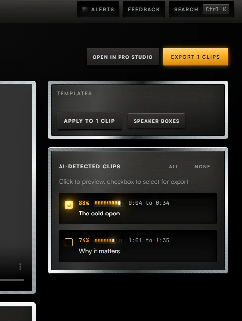 The Project screen, with the controls for steps 1 to 4 boxed and numbered.