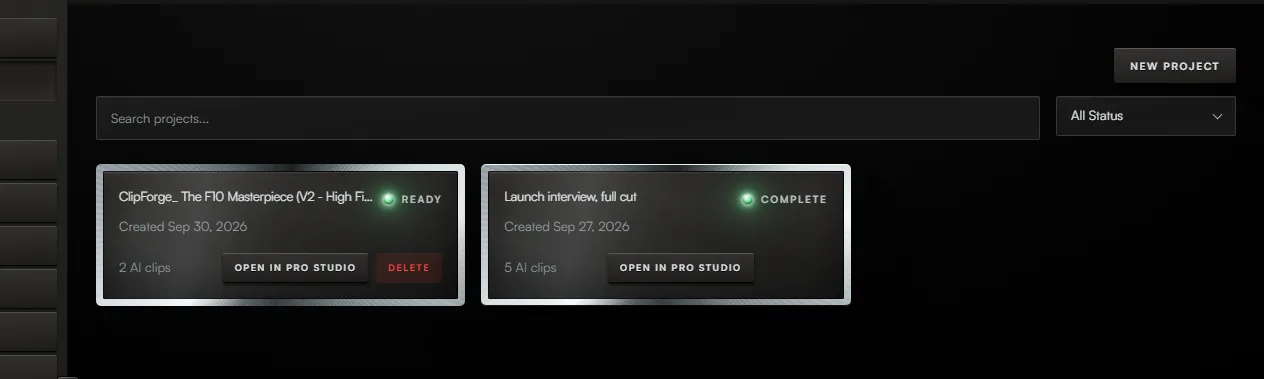 The Projects screen, with the controls for steps 1 to 4 boxed and numbered.